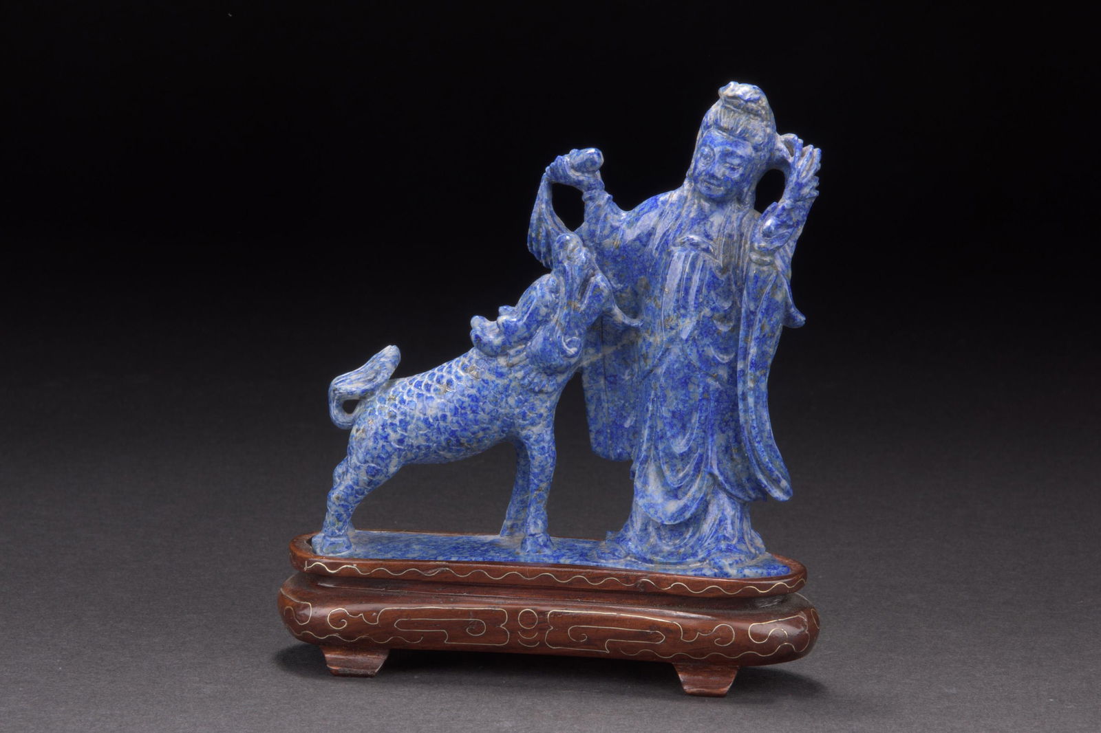 CARVED LAPIS LAZULI 'GUANYIN' FIGURAL GROUP (1 of 6)