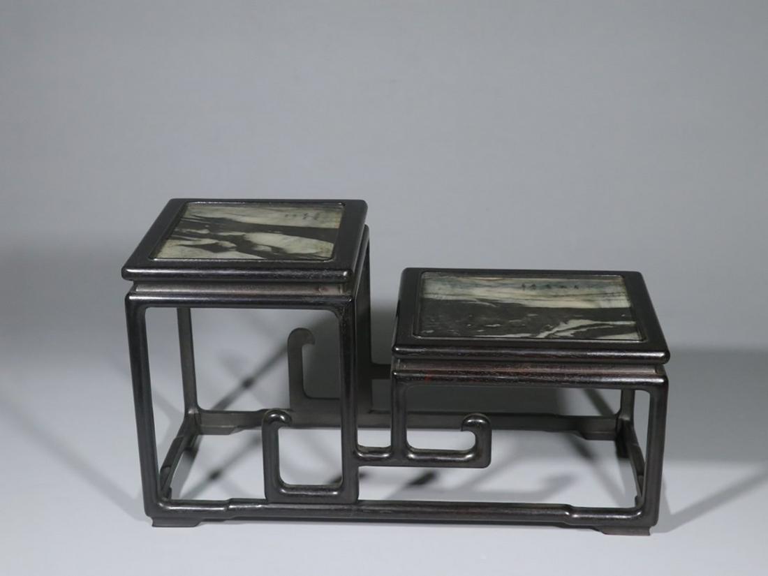 ZITAN WOOD INSET STONE TWO-TIER STAND (1 of 9)