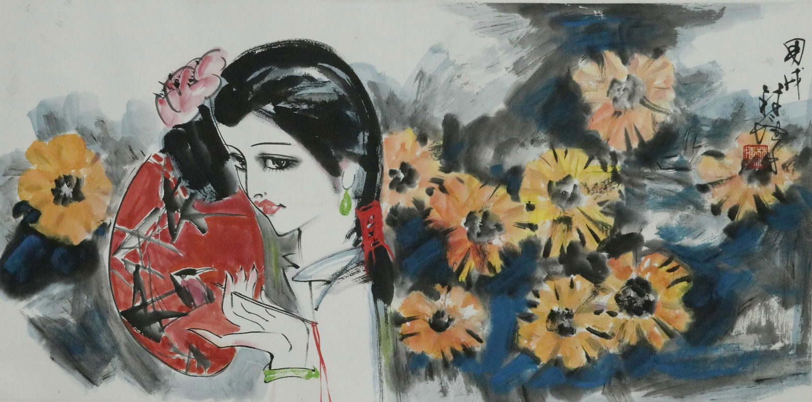 LIN YONG: INK AND COLOR ON PAPER PAINTING 'BEAUTY' (1 of 6)