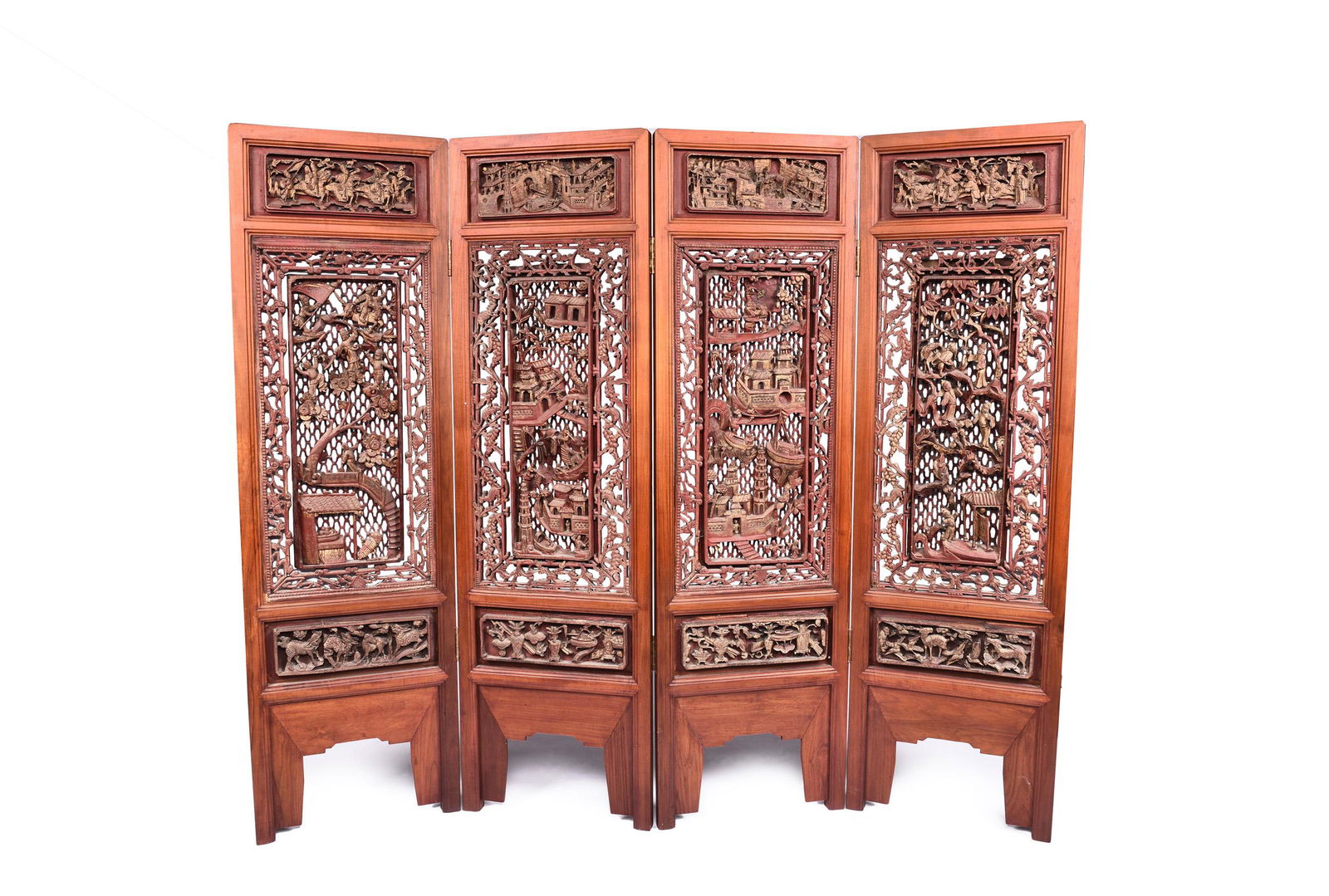 SET OF FOUR OPENWORK CARVED WOODEN FLOOR SCREENS (1 of 9)