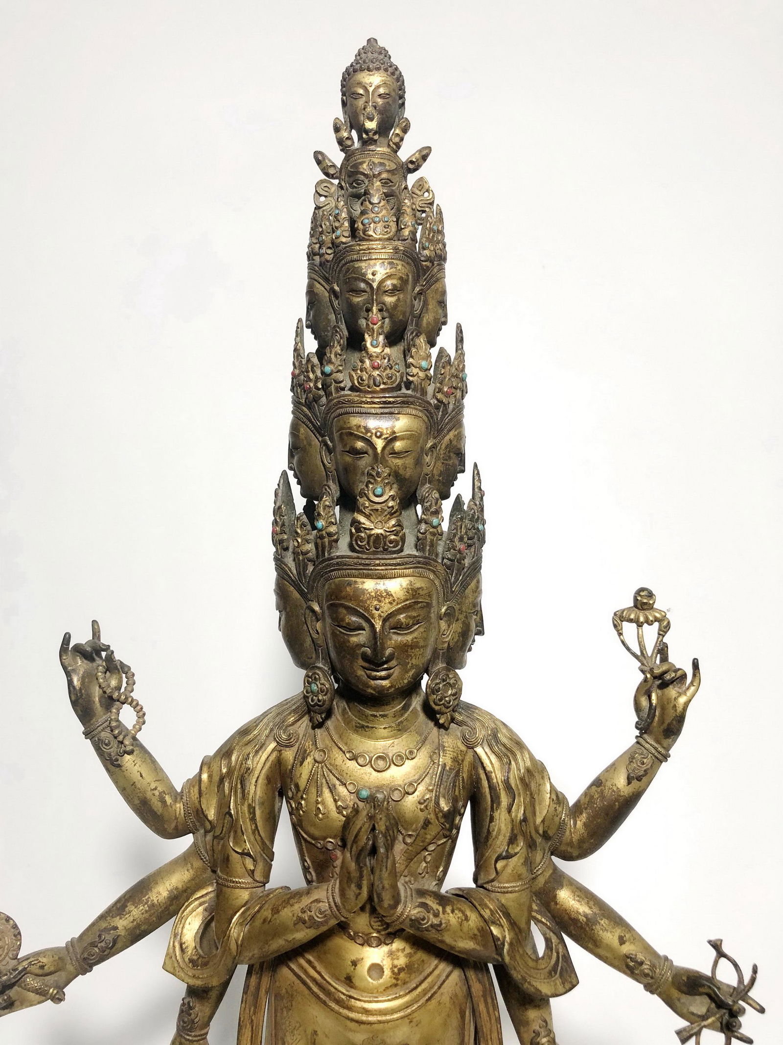 GILT BRONZE CAST 'ELEVEN-FACE AVALOKITESHVARA' STANDING FIGURE (1 of 11)