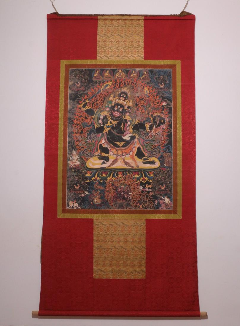 QING TIBETAN HAND-PAINTED SIX ARM MAHAKALA THANGKA (1 of 9)