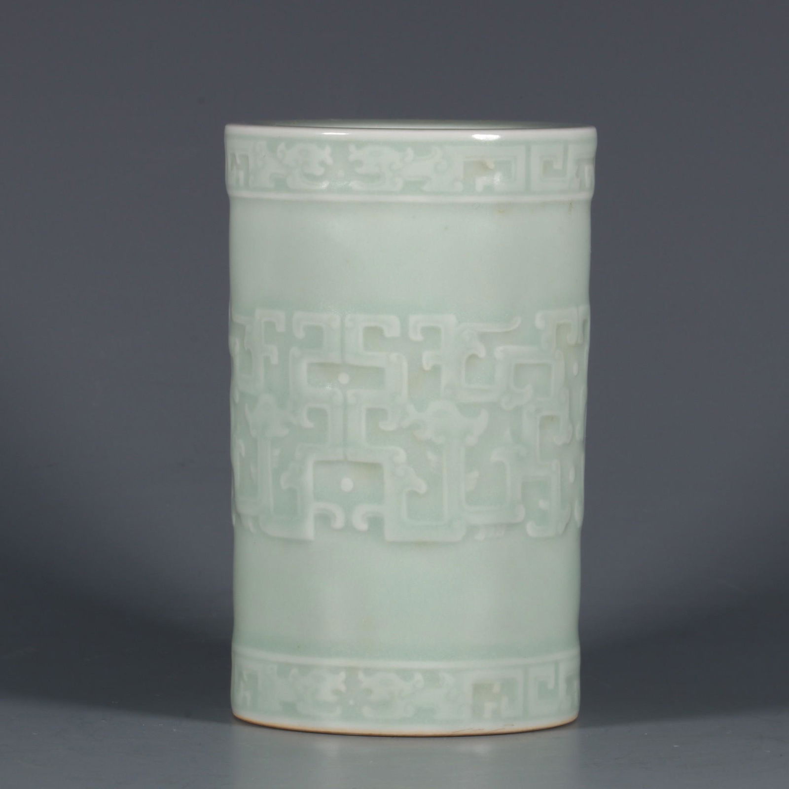 CELADON GLAZED AND IMPRESSED 'DRAGONS' BRUSH POT (1 of 9)
