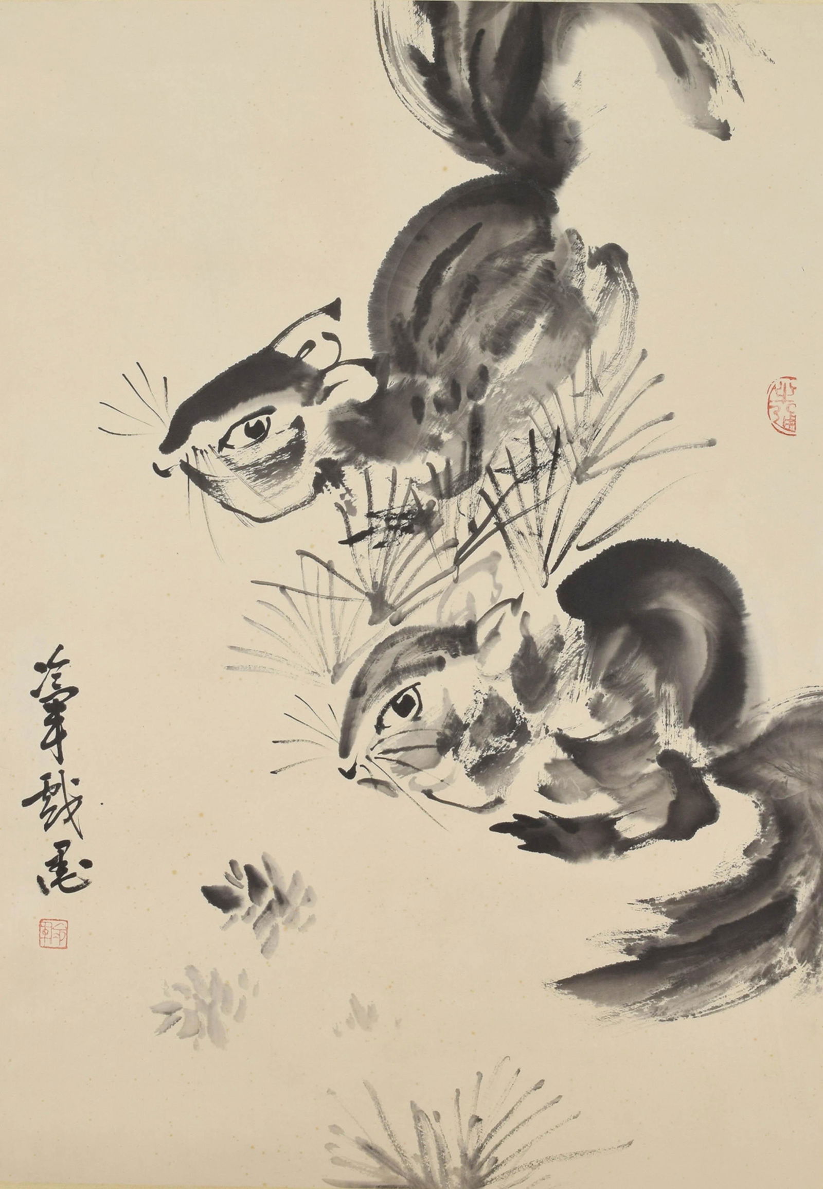 LENG JUN: INK AND COLOR ON PAPER PAINTING 'MOUSE': 冷军双鼠纸本近现代 Leng Jun: ink and color on paper painting 'mouse' Length: 30 3/8 in (77.0 cm) Width: 21 3/8 in (54.0 cm)