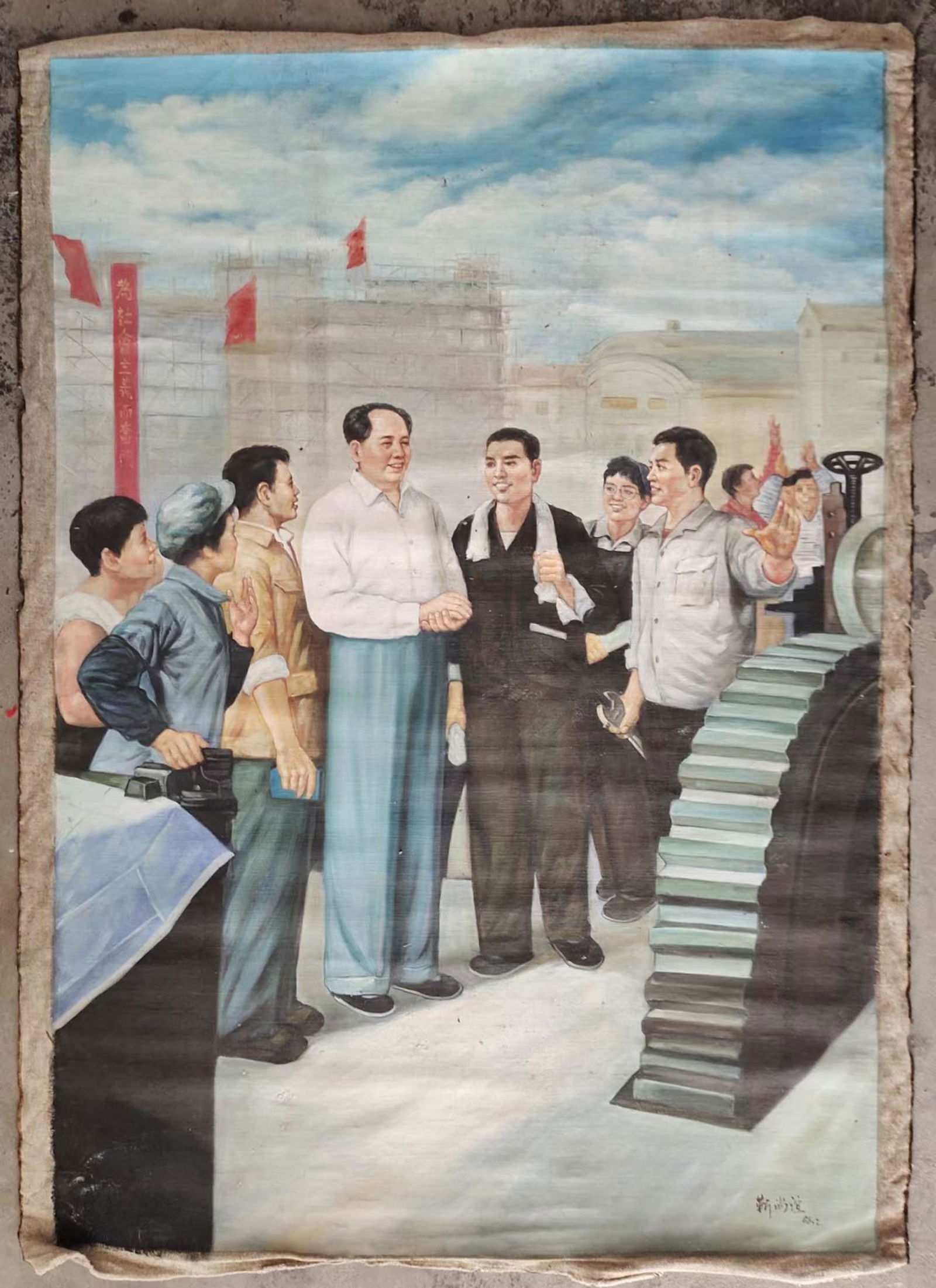 JIN SHANGYI: OIL PAINTING OF 'CULTURAL REVOLUTION': 油画 靳尚谊 文革人物图 Jin Shangyi: Oil painting of 'Cultural Revolution' Length: 73 2/8 in (186.0 cm) Width: 51 7/8 in (132.0 cm)