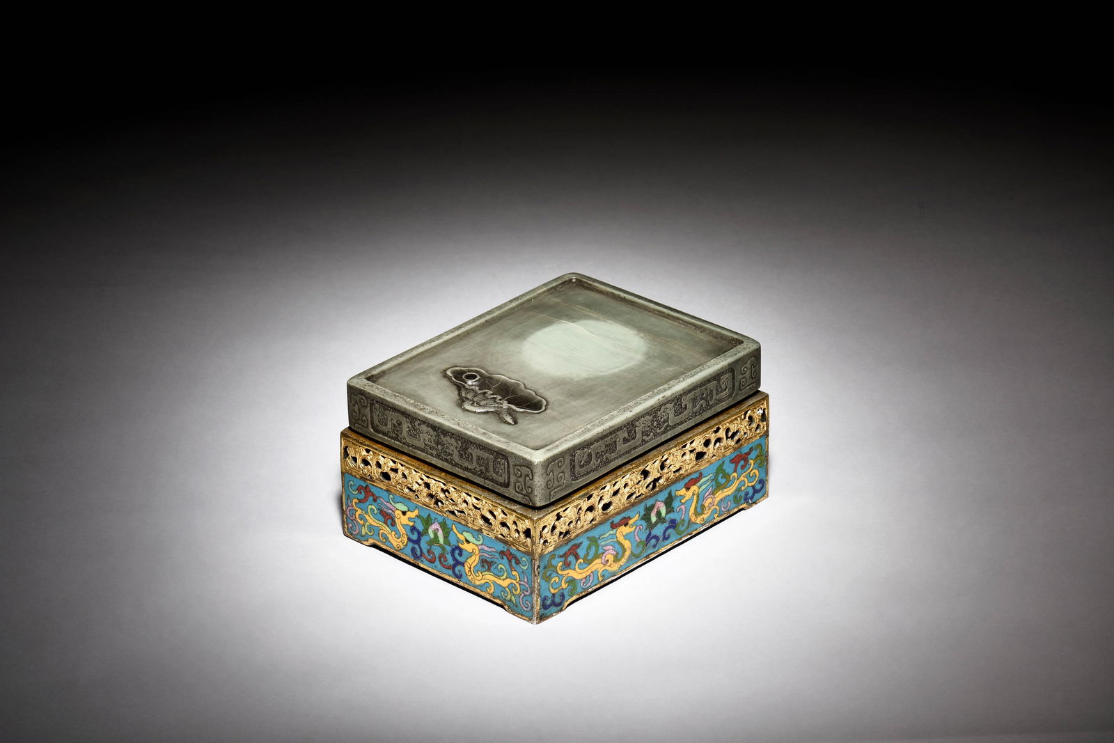 CARVED INKSTONE AND CLOISONNE ENAMELED BOX (1 of 9)