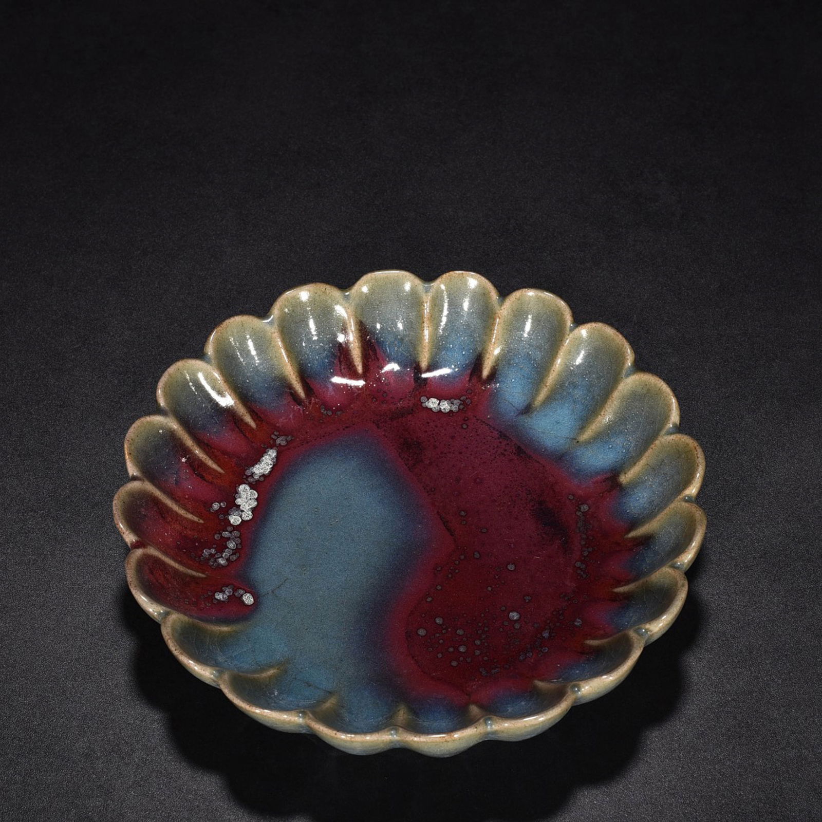 YUAN JUN KILN YAOBIAN ROSE RED BLUE GLAZED CHRYSANTHEMUM PETALS WASH (1 of 9)