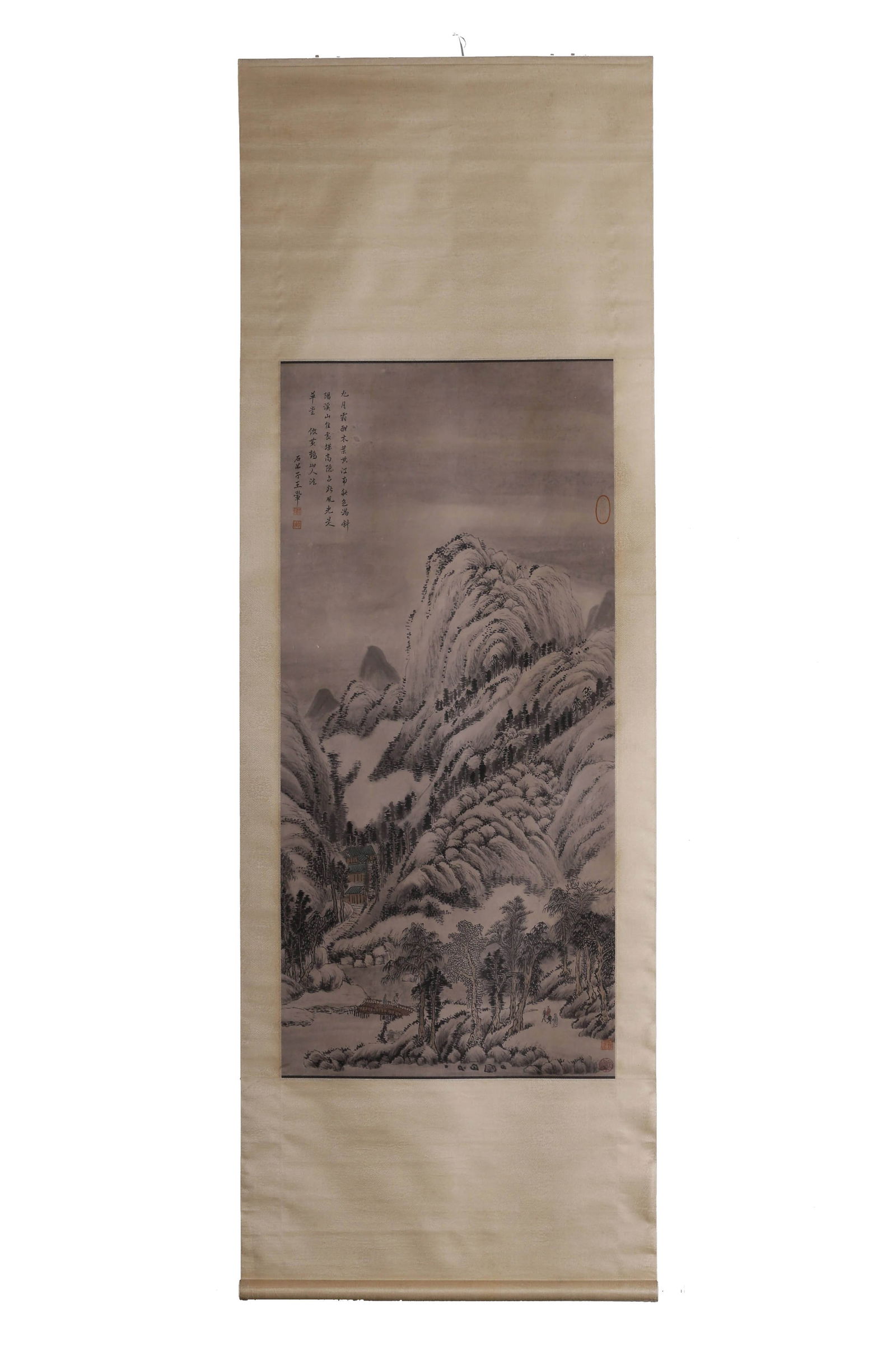 WANG HUI: INK AND COLOR ON PAPER PAINTING 'LANDSCAPE': 王翚山水风景图立轴 wang hui: ink and color on paper painting 'landscape' Length: 51 7/8 in (132.0 cm) Width: 24 1/2 in (62.0 cm)