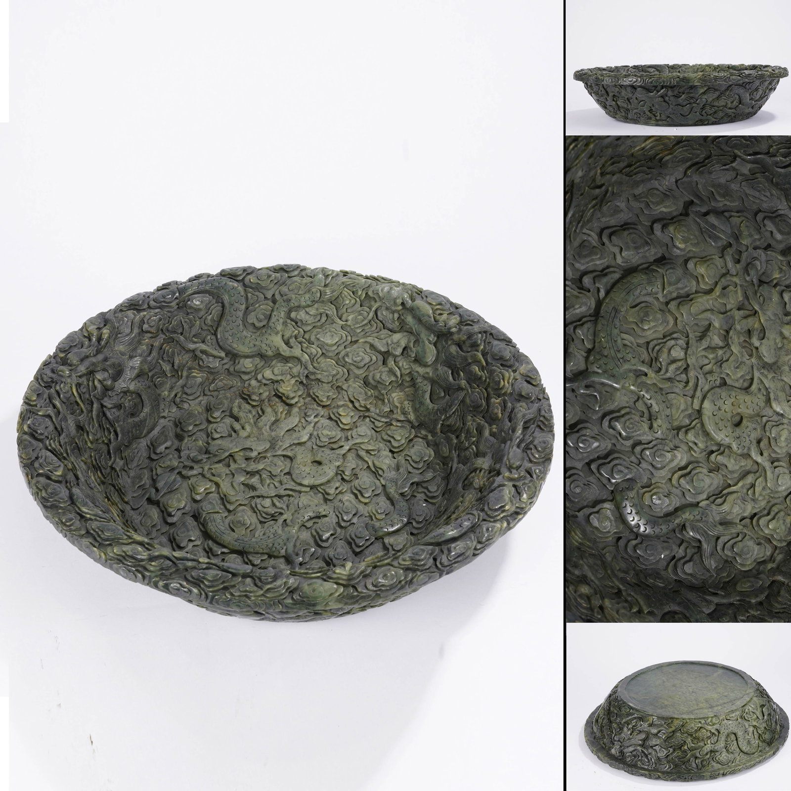 QING DYNASTY JASPER CLOUD DRAGON PATTERN LARGE BRUSH WASHER (1 of 11)