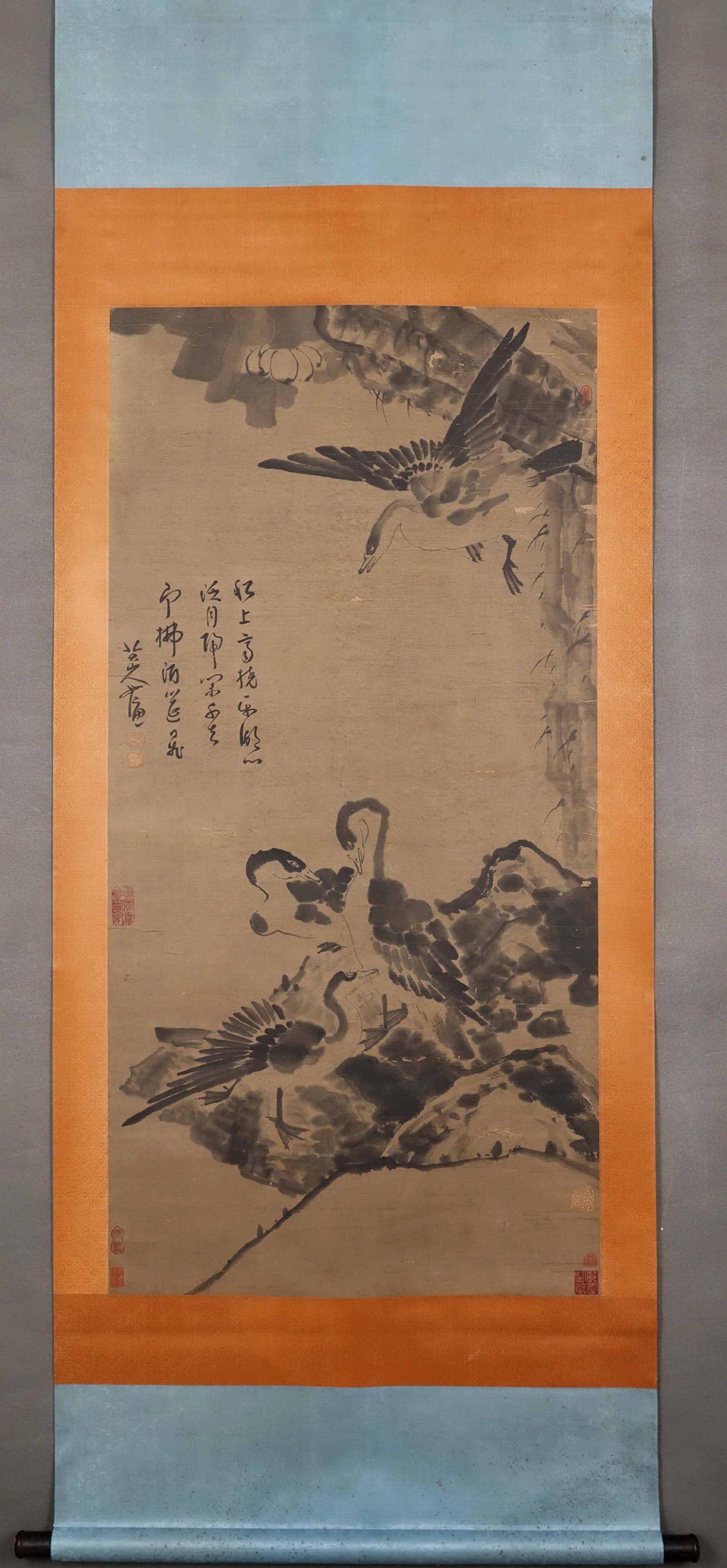 BADA SHANREN, WILD DUCK PICTURE VERTICAL SCROLL: 八大山人 野鸭图 立轴 Bada Shanren, Wild Duck Picture Vertical Scroll Length: 53 5/8 in (136.0 cm) Width: 26 7/8 in (68.0 cm)