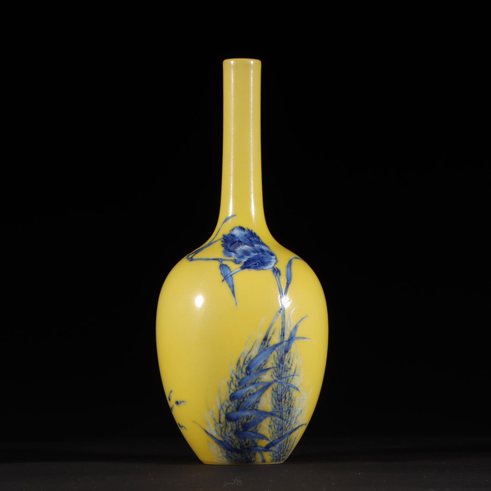 REPUBLIC OF CHINA PERIOD YELLOW GLAZED BLUE AND WHITE FLOWER AND BIRD VASE WITH MARK OF WANG BU (1 of 9)