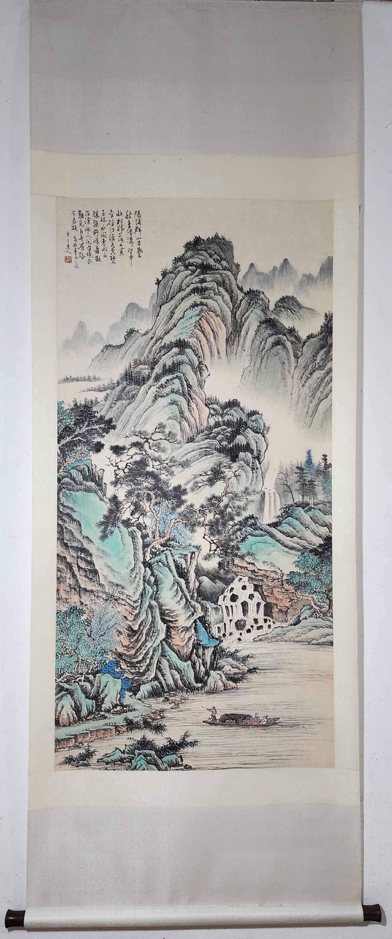 CHEN BANDING FINE PAPER LANDSCAPE PAINTING: 陈半丁 精品纸本山水图立轴 Chen Banding fine paper landscape painting Length: 54 2/8 in (137.5 cm) Width: 26 1/2 in (67.0 cm)