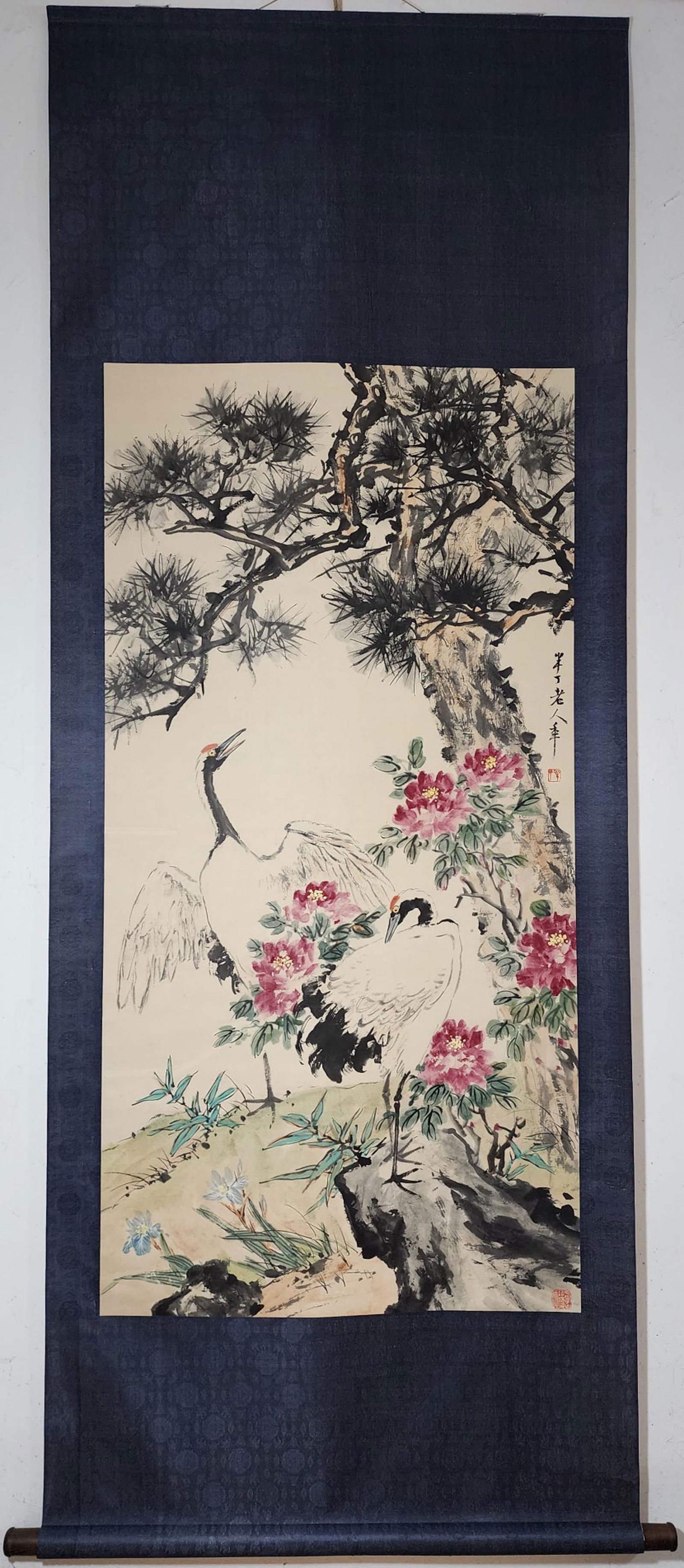 CHEN BANDING DOUBLE CRANE FIGURE: 陈半丁 双鹤图立轴 Chen Banding double crane figure Length: 53 5/8 in (136.0 cm) Width: 26 7/8 in (68.0 cm)