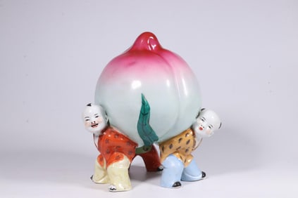 REPUBLIC OF CHINA PINK ENAMEL PEACH BOY ORNAMENT