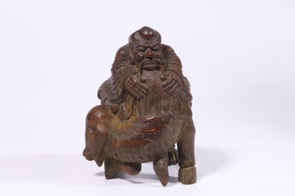 QING DYNASTY BAMBOO CARVING LAOZI RIDING A COW ORNAMENT