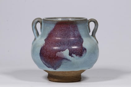 MING DYNASTY JUN KILN PURPLE RED SPOT DOUBLE EAR FURNACE