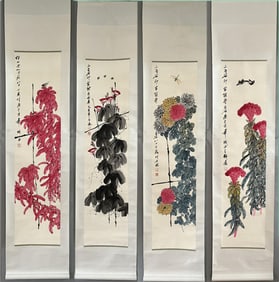 A SET OF FOUR QI BAISHI: INK AND COLOR ON PAPER PAINTING 'INSECTS AND FLOWERS'