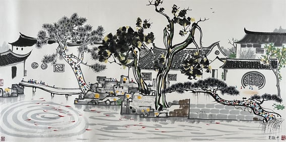 QI BAISHI: INK AND COLOR ON PAPER PAINTING 'LEAF AND BUGS'