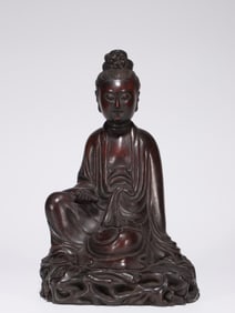 RED SANDALWOOD GUANYIN SEATED STATUE