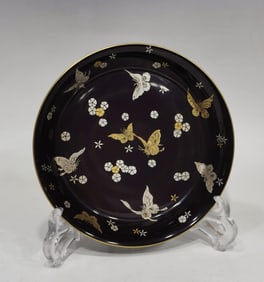 BLACK GROUND GOLD AND SILVER BUTTERFLY PATTERN PLATE