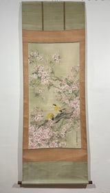 HAND PAINTING BIRDS FLOWERS SCROLL WITH MARK OF ZHANG DAQIAN