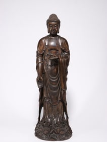 AGARWOOD CARVED SHAKYAMUNI STANDING STATUE