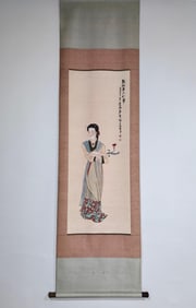 HAND PAINTING BEAUTY SCROLL WITH MARK OF ZHANG DAQIAN