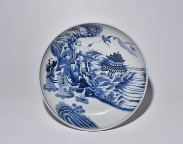 EIGHT IMMORTALS BLUE AND WHITE PLATE