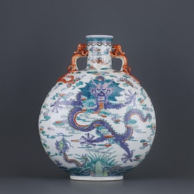 DOUCAI GREEN DRAGON GODSON HOLDING THE MOON BOTTLE