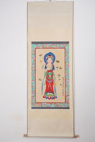 ZHANG DAQIAN GUANYIN STANDING STATUE FINE VERTICAL SCROLL