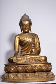 COPPER GILT GOLD SHAKYAMUNI BUDDHA SEATED STATUE