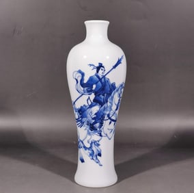 BLUE AND WHITE HERO ERLANG ZHENJUN STORY PLUM VASE