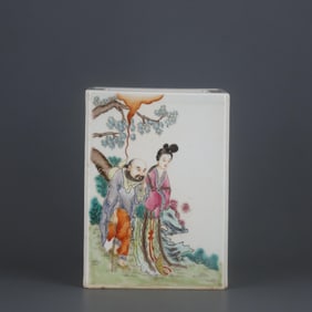 XIE ZHAI MASTER PASTEL EIGHT IMMORTALS FIGURE SQUARE PEN HOLDER