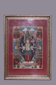 MINERAL PAINTED EIGHT-ARMED ELEVEN-FACED GUANYIN THANGKA