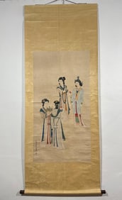 HAND PAINTING BEAUTIES SCROLL WITH MARK OF ZHANG DAQIAN