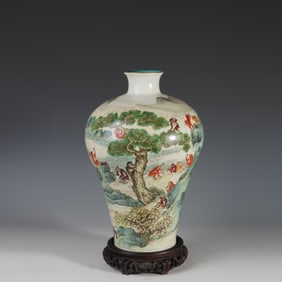 PINK ROSE MONKEY OFFERING LONGEVITY PLUM VASE