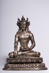 COPPER GILT SILVER VAIROCANA BUDDHA SEATED STATUE