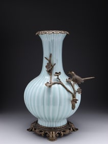 CELESTIAL BLUE GLAZE COPPER WRAPPED HAPPY EYEBROWS APPRECIATION VASE