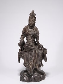 AGARWOOD CARVED WATER MOON GUANYIN SEATED