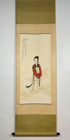 HAND PAINTING BEAUTY SCROLL WITH MARK OF ZHANG DAQIAN