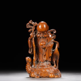 BOXWOOD CARVED LONGEVITY STAR