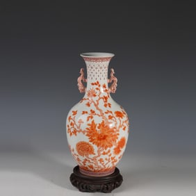 ALUM RED FLOWER DOUBLE-EARED VASE
