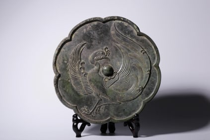 BRONZE PHOENIX PATTERN FLOWER-SHAPED MIRROR