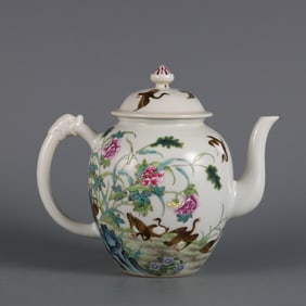 FAMILLE ROSE FLOWER AND BIRD PATTERN POEM DRAGON HEAD TEAPOT