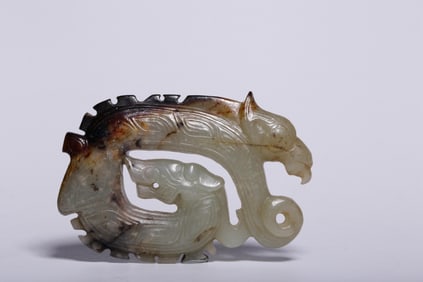 HETIAN JADE WITH INLAID DOUBLE DRAGON HANDLE