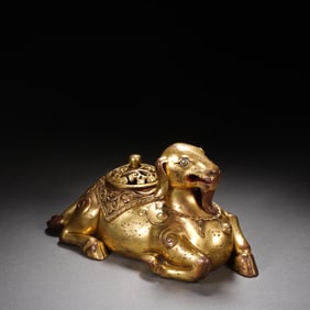 GILT COPPER AUSPICIOUS ANIMAL INCENSE BURNER