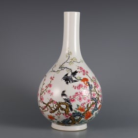 PASTEL FLOWER AND BIRD PATTERN INSCRIPTION POEM BILE BOTTLE