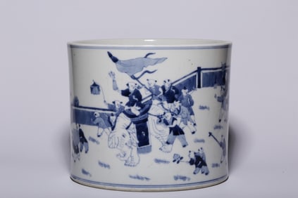 "MADE IN CHENGHUA PERIOD" MARK BLUE AND WHITE BRUSH SEA WITH BABY PLAYING