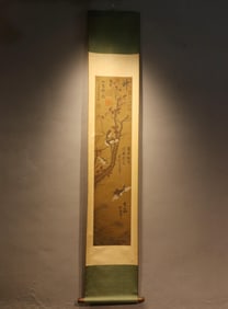 YU SHENG MINERAL-COLORED HAND-PAINTED SCROLL OF TITS AND SPIRITS