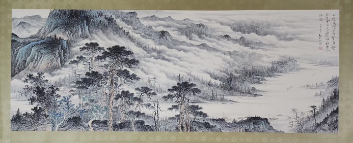 HAND PAINTING LANDSCAPE SCROLL WITH MARK OF ZHEN WUCHANG